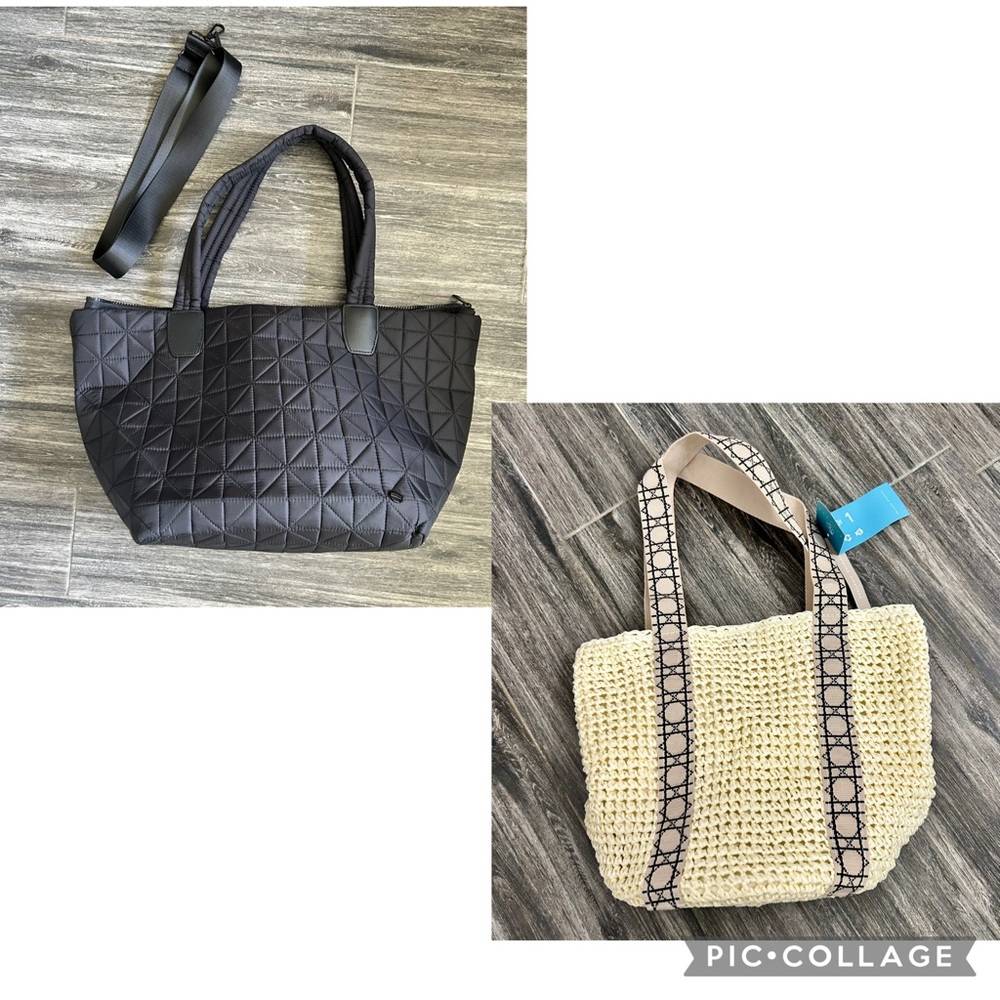 Black Quilted Tote Bag with Detachable Strap & boho straw tote bags handbag